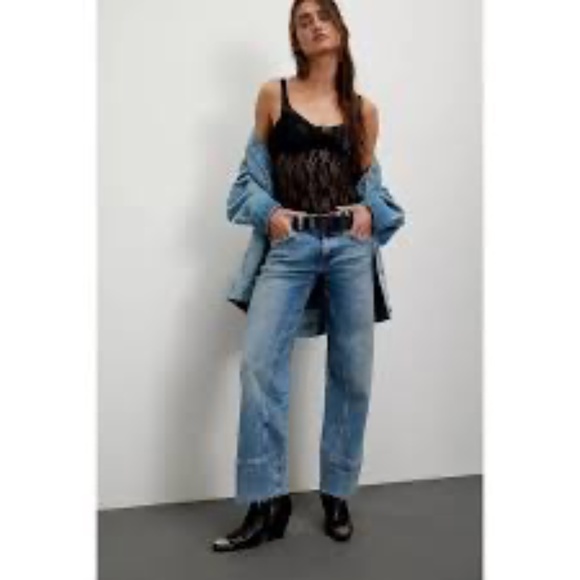 We The Free Risk Taker Mid-Rise Straight Jeans Size 31 Frayed Hem Ankle Crop - Picture 1 of 12